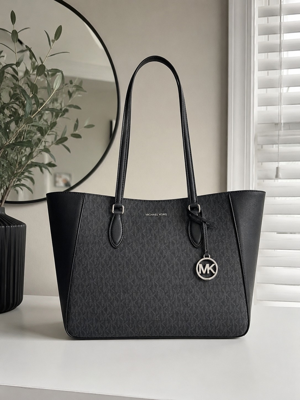 Michael Kors Black Signature MK Tote with Charm